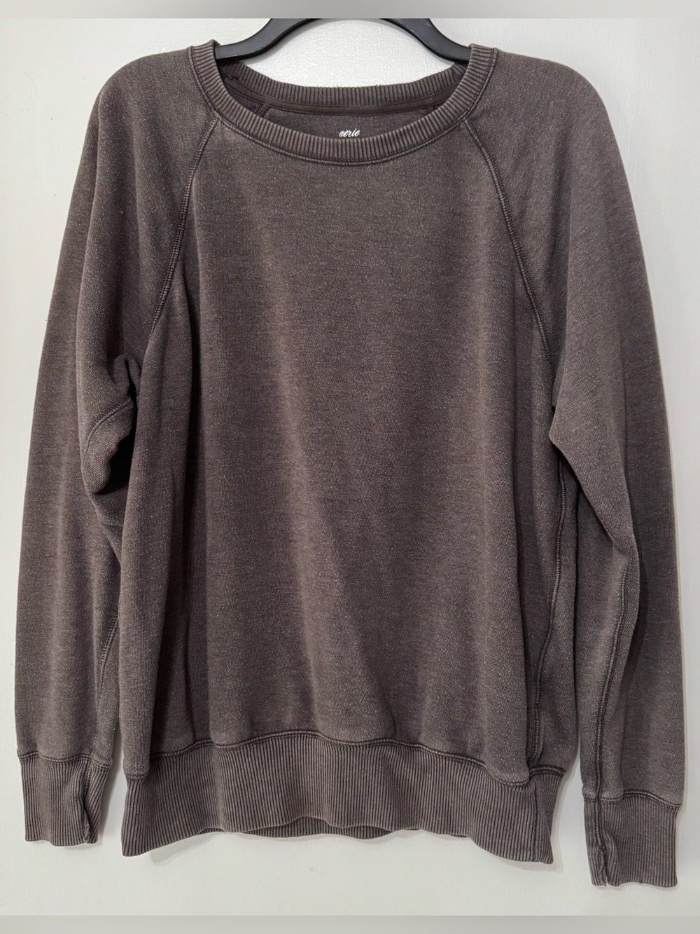 Aerie Distressed Crewneck Sweatshirt Pullover Brown Size Small